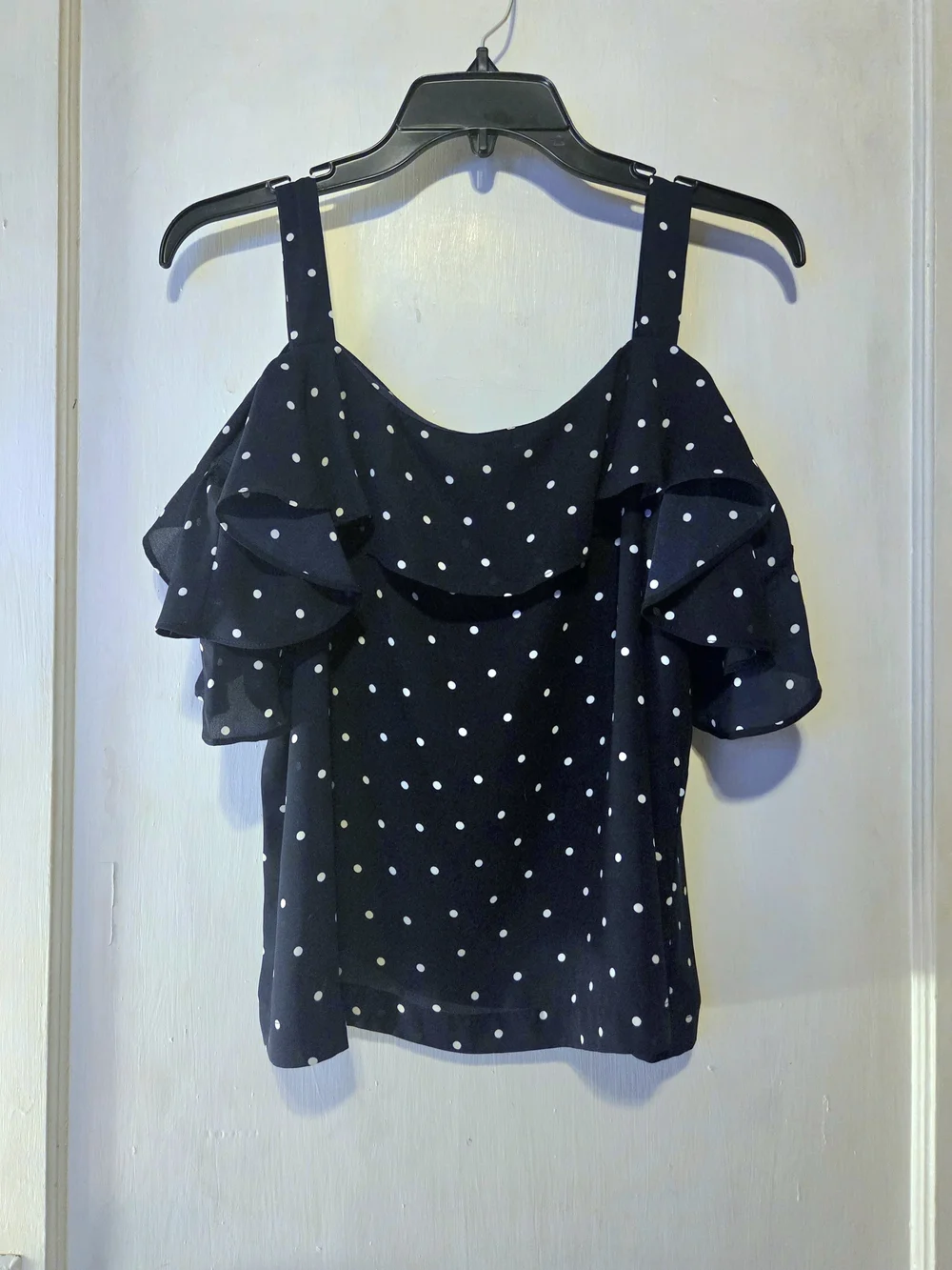 J.Crew Polka-Dot Cold-Shoulder Ruffle Top